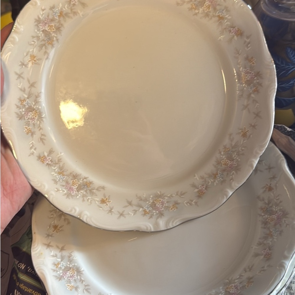 Haviland Cream Dinner Plates with Pink and Gold Floral Design